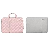 MOSISO Vertical & 360 Protective Square Quilted Laptop Sleeve Bag with 2 Pockets&Handle&Belt Compatible with MacBook Air/Pro, 13-13.3 inch Notebook, Compatible with MacBook Pro 14 inch,Gray&Chalk Pink