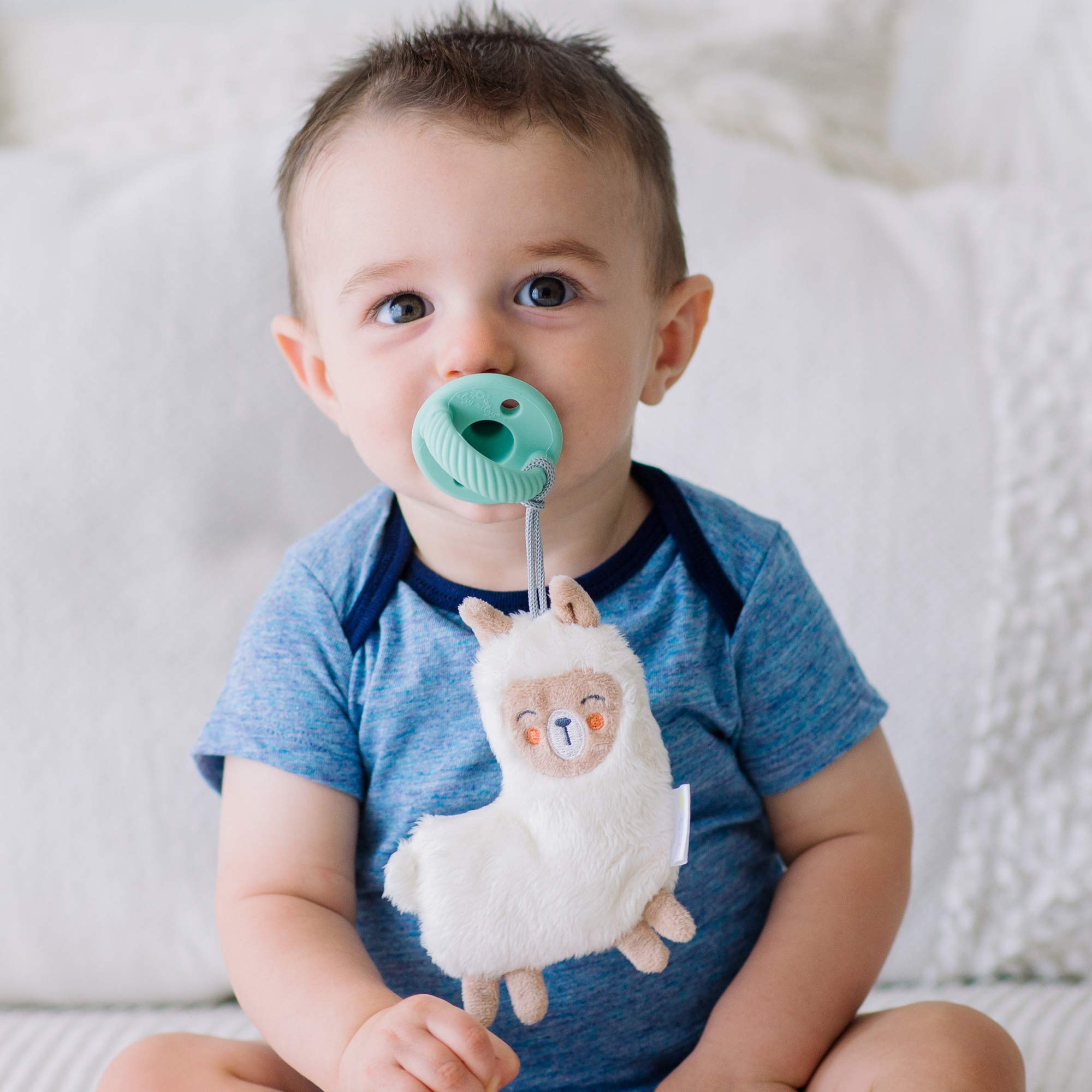 Itzy Ritzy Pacifier & Lovey Set; Detachable Plush Llama & Coordinating Mint Silicone Pacifier; Ideal for Ages 0 Months & Up, Llama