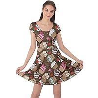 CowCow Womens Cupcakes Coffee Dessert Sweet Food Snacks Icecream Donut Short Sleeve Dress, XS-5XL