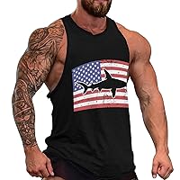 Hammerhead Shark American Flag Men's Workout Tank Top Casual Sleeveless T-Shirt Tees Soft Gym Vest for Indoor Outdoor