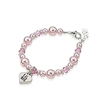 Elegant Pink European Simulated Pearls Lil SIS Heart Silver Charm Infant Girl Bracelet (BLSP_)