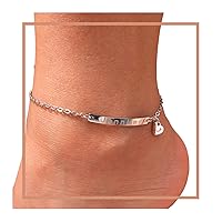 Personalized Name bar Anklet with dangle heart charm Anklet Initial stamped 16K Plated Gold Rose Gold Silver Birthday Bridesmaids Christmas Wedding Gift