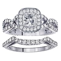 2.25 CT TW GIA Certified Princess Cut Diamond Braided Engagement Bridal Set in Platinum