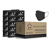 Litepak - 1,000 PCS - Disposable Face Masks for Home & Office - Breathable & Comfortable Filter (Black)