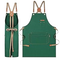 Chef Apron with Cross Back Straps for Men Women, Cotton Canvas Apron for Artists Painting, Kitchen Cooking