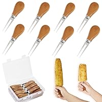 8Pcs /4 Pairs Corn Cob Holders, Corn Holders Big Wooden Handle for Hand Grip, Stainless Steel Forks Good Grips Corn Pick Set, Hot Dog Fruit Forks, For BBQ Parties Grill Camping Barbecue (Wooden)