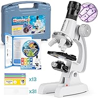 Kids Beginner Microscope Science Kit with 100X-1200X [2024 New] Microscope, 13 Prepared Slides & DIY Blank Slides, 18MM HD Len, LED Light Adjustable and ABS Carry Box, Microscope for Kids 5-7 8-12