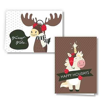 72 Piece Cute Animal Wintertime Greeting Cards Collection with 6 Unique Festive Designs & Envelopes for Winter Christmas Season, Holiday Gift Giving, Xmas Gifts Cards.