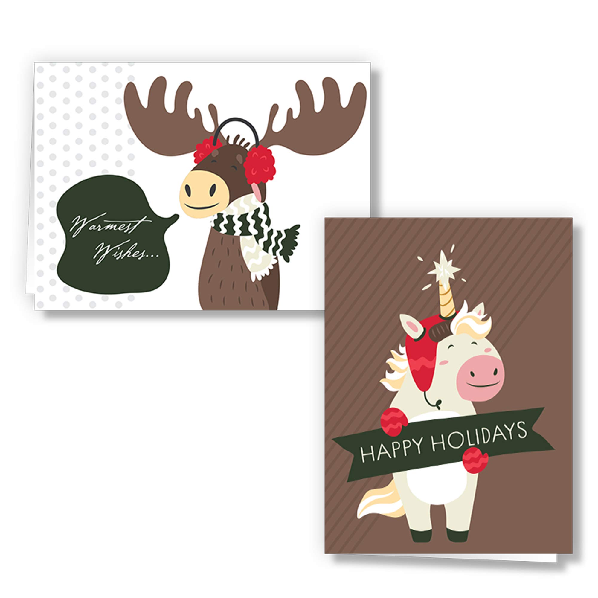 72 Piece Cute Animal Wintertime Greeting Cards Collection with 6 Unique Festive Designs & Envelopes for Winter Christmas Season, Holiday Gift Giving, Xmas Gifts Cards.