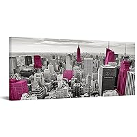 iKNOW FOTO Empire State Building Canvas Print NYC Cityscape Photography in Black & Magenta Scenic Art for Living Room, Bedroom, Office 20x48 Inches Ready to Hang