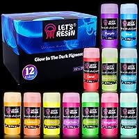 LET'S RESIN 12 Colors Glow in The Dark Pigment Powder - 20g/0.7oz Each Bottle Epoxy Resin Luminous Pigments for Slime, Nails, Acrylic Paint, Halloween Decoration,Art,Crafts