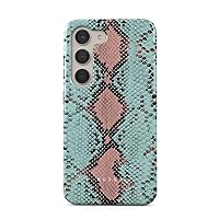 BURGA Phone Case Compatible with Samsung Galaxy S23 - Hybrid 2-Layer Hard Shell + Silicone Protective Case -Mint Green Blue Pink Snake Skin Pattern Serpent Savage - Scratch-Resistant Shockproof Cover