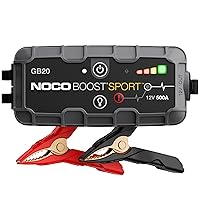 NOCO Boost Sport GB20 500 Amp 12-Volt UltraSafe Lithium Jump Starter Box, Car Battery Booster Pack, Portable Power Bank Charger, and Jumper Cables for Up to 4-Liter Gasoline Engines, 400 Amps,Black