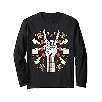 Rock On Guitar Neck - With A Sweet Rock & Roll Skeleton Hand Long Sleeve T-Shirt