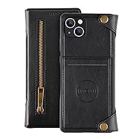 Case for iPhone 13 Mini/13/13 Pro/13 Pro Max, Magnetic Flip Leather Zipper Wallet Case Cover with 3 Card Holder PU Leather Zipper Pocket Kickstand Case,Black,13 6.1