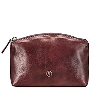 Maxwell Scott | Womens Luxury Leather Small Makeup Bag | The Chia | Handmade In Italy | Wine Red