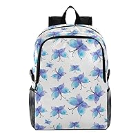 ALAZA Blue Butterflies on White Lightweight Trips Hiking Camping Rucksack Pack