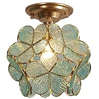 Bieye L10824 Flower Petals Tiffany Style Stained Glass Close to Ceiling Light, 8-inch Wide (Blue)