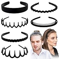 WHAVEL 6 PCS Non Slip Plastic Headbands for Women, Black Headband with Teeth Comb Head Band Wavy Zig Zag Headbands Effortless Hair Bands for Women Men(A)