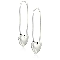 Lucky Brand Women's Heart Safety Pin Earrings, Silver, One Size