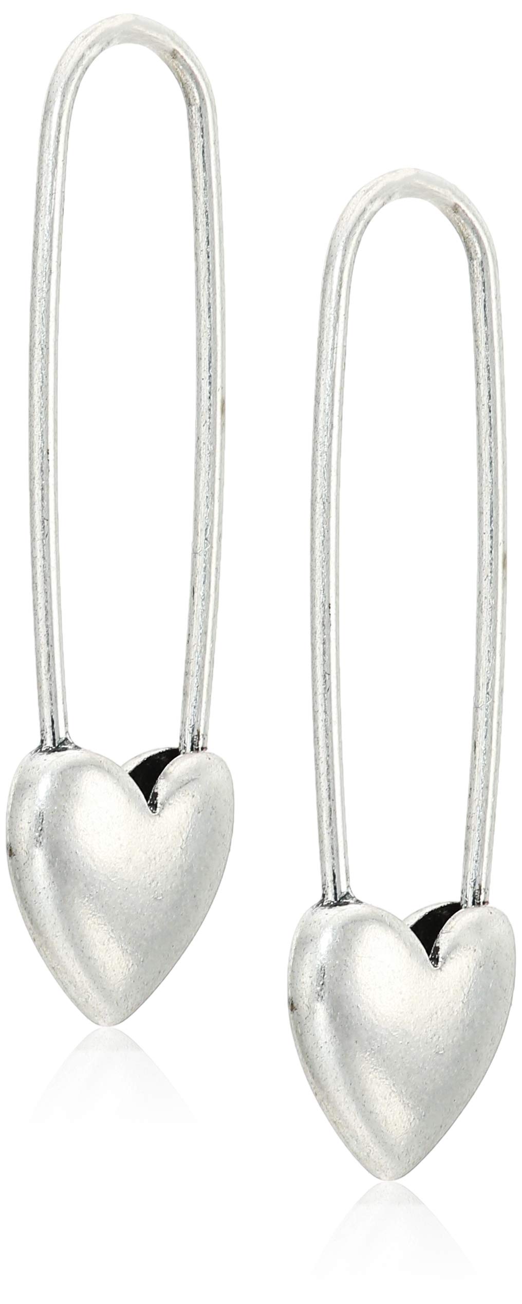 Lucky Brand Women's Heart Safety Pin Earrings, Silver, One Size