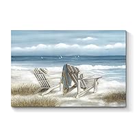 Abstract Beach Picture Wall Art: Seaside Chair Artwork Seascape Canvas Painting for Living Room (45''W x 30''H, Multiple-Sizes/Material)