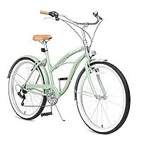 ACEGER 26 Inch Women Beach Cruiser Bike, Single Speed and 7 Speed, Adult and Youth Hybrid Bike Commuter Bicycle, Hi-Ten Steel Frame with Adjustable Handlebar and Saddle, Multiple Colors