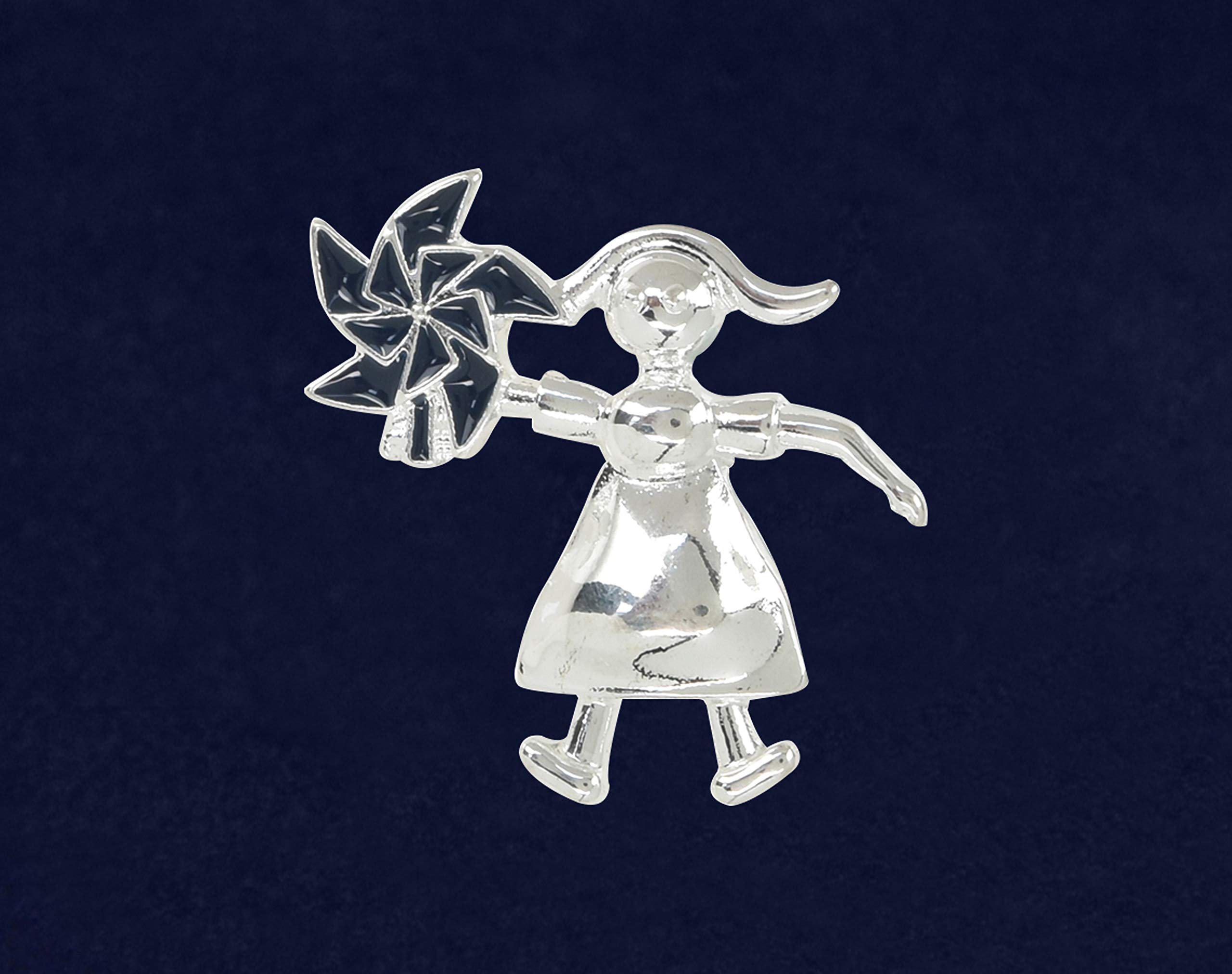 Fundraising For A Cause | Child Abuse Pinwheel Pin – Girl Holding Pinwheel for Child Abuse Awareness, Gift-Giving, Fundraising and More