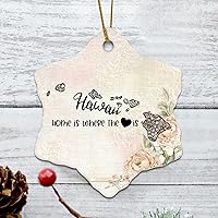 Personalized 3 Inch Floral States Home is Where The Heart is White Ceramic Ornament Holiday Decoration Wedding Ornament Christmas Ornament Birthday for Home Wall Decor Souvenir.