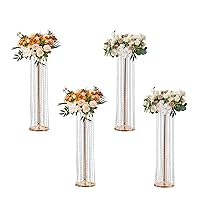 VEVOR 4PCS 35.43inch /90cm Tall Crystal Wedding Flowers Stand, Luxurious Centerpieces Flower Vases Crystal Gold Vase Metal, Perfect for T-stage Wedding Party Ceremony Dinner Event Hotel Home Decor