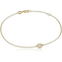 Amazon Collection 14k Gold Solitaire Bezel Set Diamond with Lobster Clasp Strand Bracelet