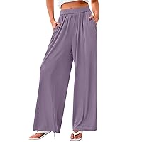 Womens High Waist Wide Leg Pants Flowy Casual Loose Spring Summer Solid Trousers with Pocket