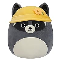 Squishmallows Original 14-Inch Rocky Grey Raccoon with Yellow Bucket Hat - Official Jazwares Large Plush