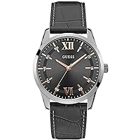 Men's Quartz Analog Watch with Leather Strap W1307G1, Grey/Pink, 44MM, Strip