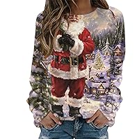 Womens Fall Fashion 2023, Women'S Casual Christmas Print Long Sleeve O-Neck Pullover Top Spring Outfit Cream Blouse Black And White Sweater Women Deer Shirt Clothes Outfits (L, Khaki)