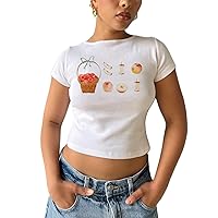 Women’s Baby Tee Y2k Crop Top Fruit Graphic Print Retro Vintage Aesthetic Short Sleeve Slim Fit Top T Shirt