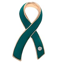Large Teal Ribbon with Crystal Awareness Wholesale Pack Lapel Pins - Teal Ribbon Pins for Ovarian Cancer Awareness, PTSD, Anxiety Disorder, Fragile X Awareness – Perfect for Gift-Giving, Support Groups and Fundraising