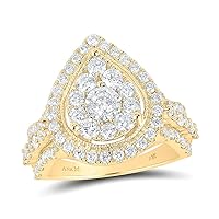 The Diamond Deal 14kt Yellow Gold Womens Round Diamond Pear Teardrop Ring 1-3/4 Cttw