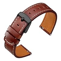 ANNEFIT 22mm Watch Band with Black Buckle, Quick Release Genuine Leather Replacement Strap (Red Brown)