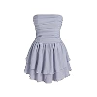 CIDER Women's Summer Cocktail Dress - Tube Ruched Ruffle Mini Dress