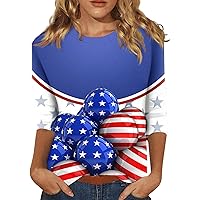 Star Stripes American Flag t Shirt for Women 2024 4th of July Woman Patriotic Shirts 3/4 Sleeve Summer Casual Tops
