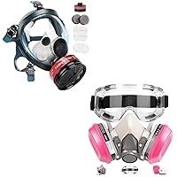 Full Face Gas Mask with 40mm Activated Carbon Filters Plus Half Face Respirator Mask with 60921 Filters & Anti-Fog Safety Goggles for Painting, Chemical, Welding, Cutting