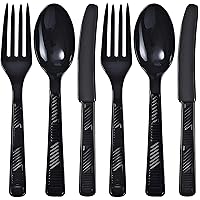 Party Dimensions Black Solid Color Plastic Party Cutlery Combo (48 Count) - Premium Durability & Stylish Design for All Events & Celebrations