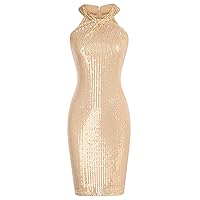 GRACE KARIN Sequin Dress for Women Sleeveless Sparkly Glitter Halter Dress Bodycon Mini Club Dresses 2024