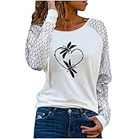 Women’s Long Sleeve Tops Lace Shirt Casual Loose T Shirts Blouses Comfy Crewneck Pullover Tee Blouse