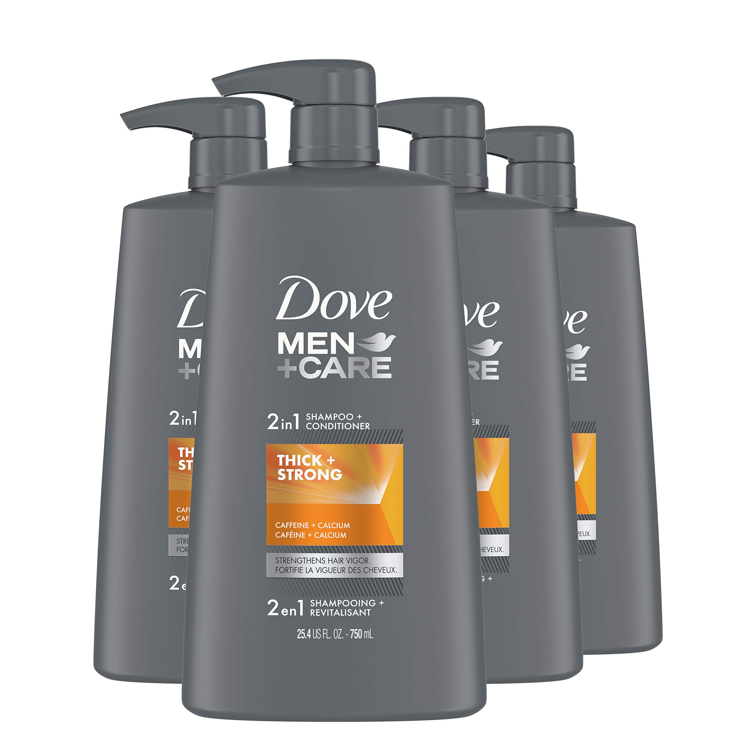 Dove Men+Care Fortifying 2-in-1 Shampoo and Conditioner Thick and Strong with Caffeine 4 Count for Resilient and Thicker Hair Strengthens Thinning Hair 25.4 oz