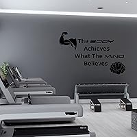 Home Fitness Gym Motivational Wall Decals with Custom Text Hand with Biceps and Brain - Add Your Favorite Quote to Customized Gym Decal - Custom Vinyl Lettering