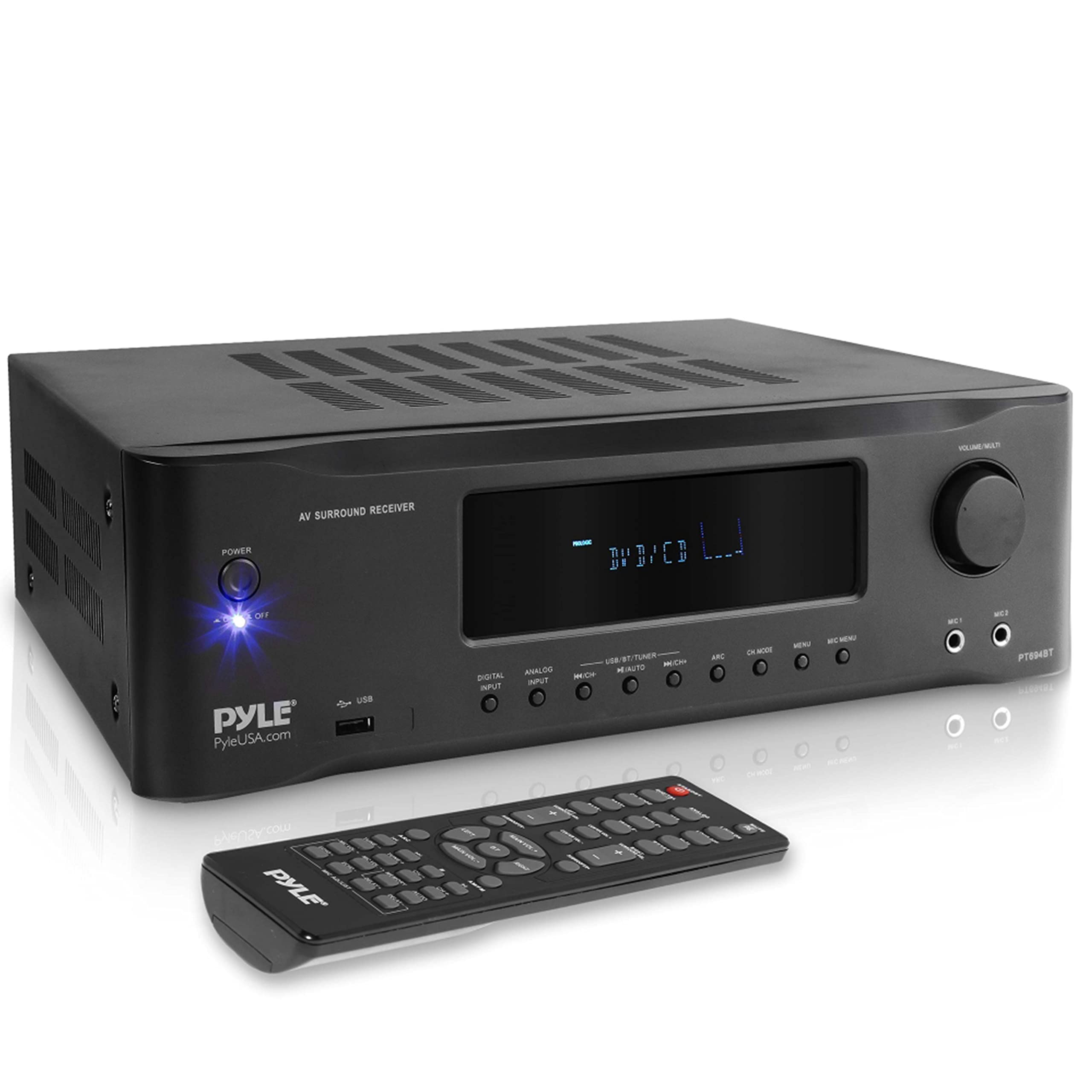 Pyle 5.2-Channel Hi-Fi Bluetooth Stereo Amplifier - 1000 Watt AV Home Speaker Subwoofer Sound Receiver with Radio, USB, RCA, HDMI, Mic In, Wireless Streaming, Supports 4K UHD TV, 3D, Blu-Ray -PT694BT