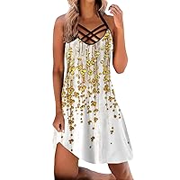 Womens Trendy Criss Cross Neck Casual Cami Halter Dresses Summer Floral Print Sleeveless Tunic T-Shirt Sun Dress