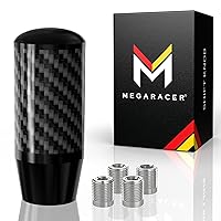 Black Carbon Fiber Shift Knob - Metal Threaded Adapter, Buttonless Automatic, 4 5 6 Speed Manual Transmission, JDM Car Accessories, 1 Pack
